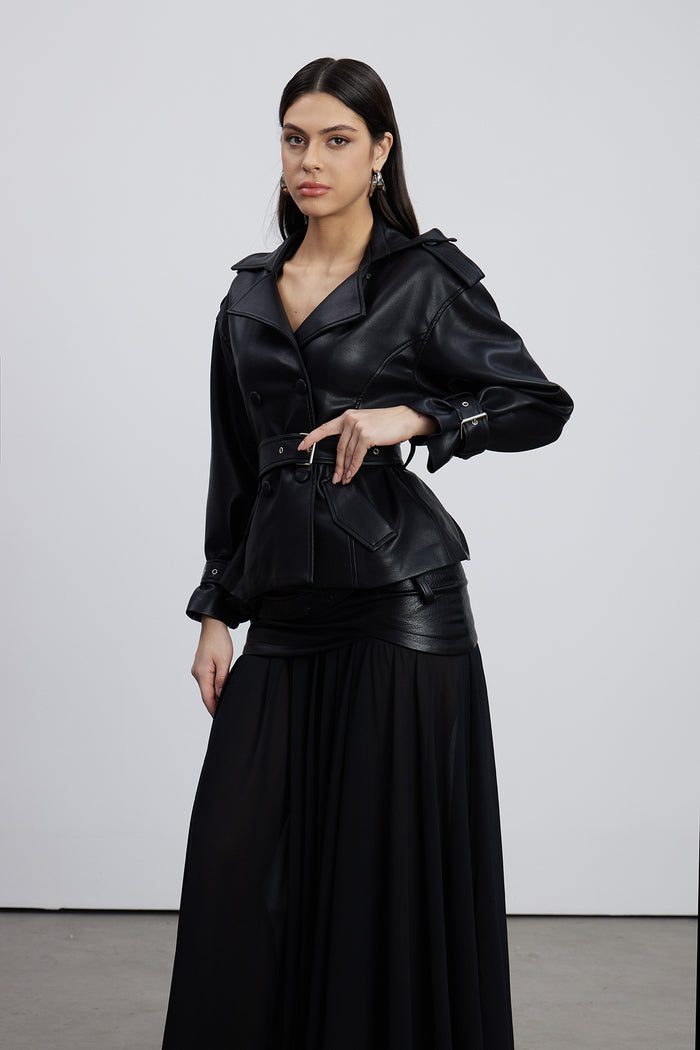 Emili Cropped Trench Leather Jacket