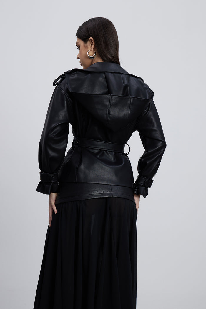 Emili Cropped Trench Leather Jacket