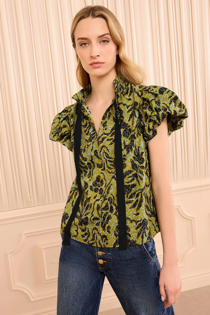 Estela Short Sleeve Cotton Top - Chartreuse