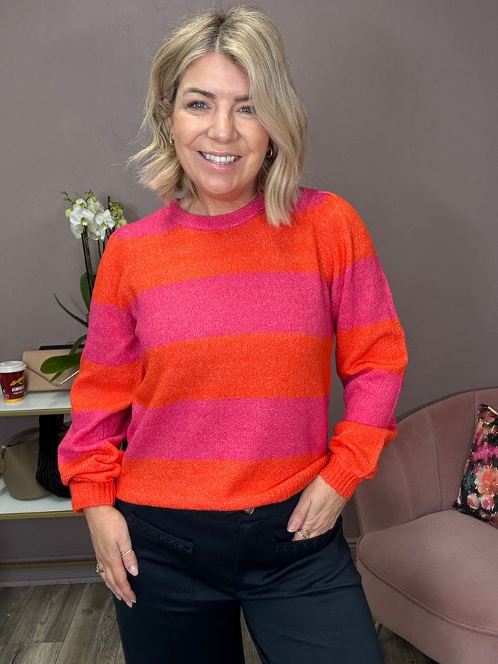 Evelyn Stripe Jumper (Pink Yarrow)