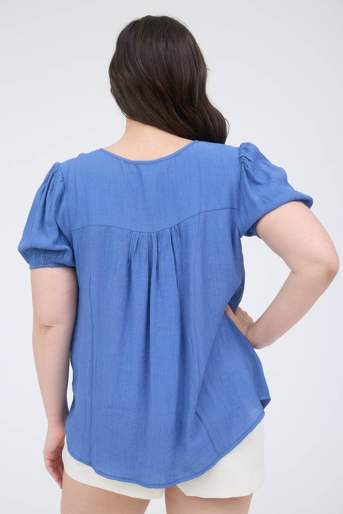EYELET LACE TRIM DOUBLE FRONT TIE TOP