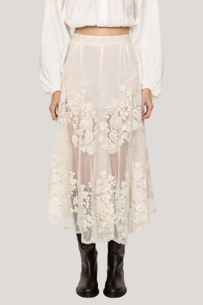 Faunus Embroidered Floral Mesh Pants In White