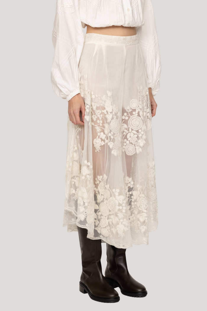 Faunus Embroidered Floral Mesh Pants In White