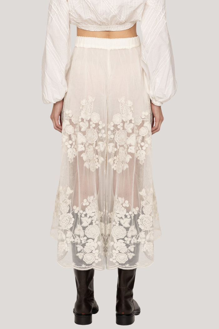 Faunus Embroidered Floral Mesh Pants In White