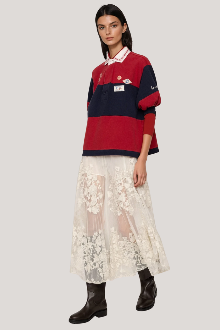 Faunus Embroidered Floral Mesh Pants In White