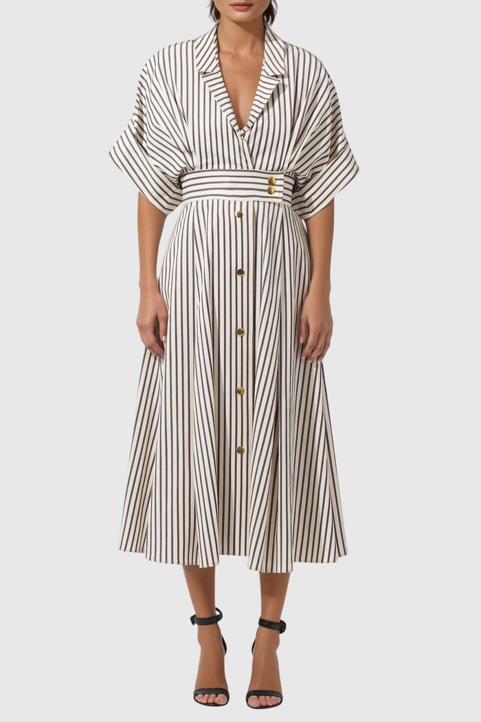 Fausto V Neck Stripe Midi Shirt Dress