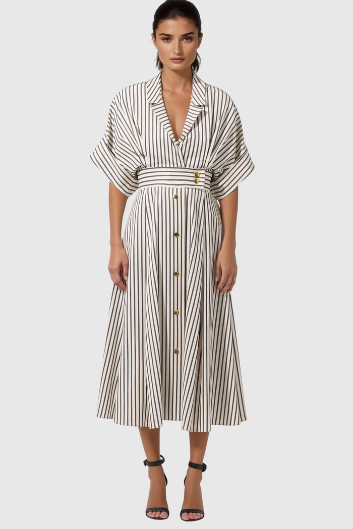 Fausto V Neck Stripe Midi Shirt Dress
