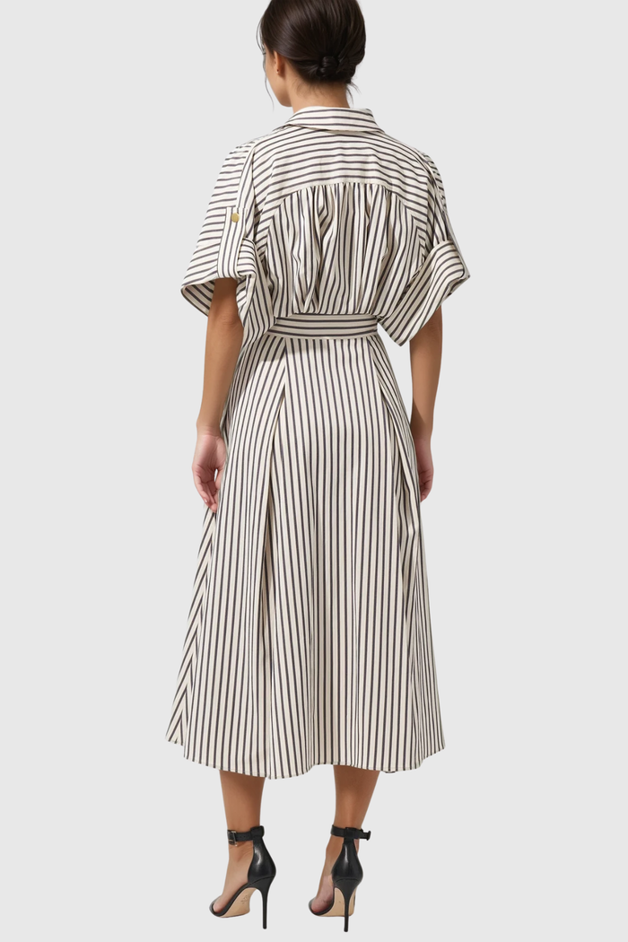 Fausto V Neck Stripe Midi Shirt Dress