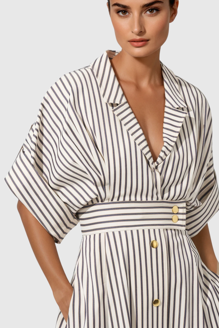 Fausto V Neck Stripe Midi Shirt Dress