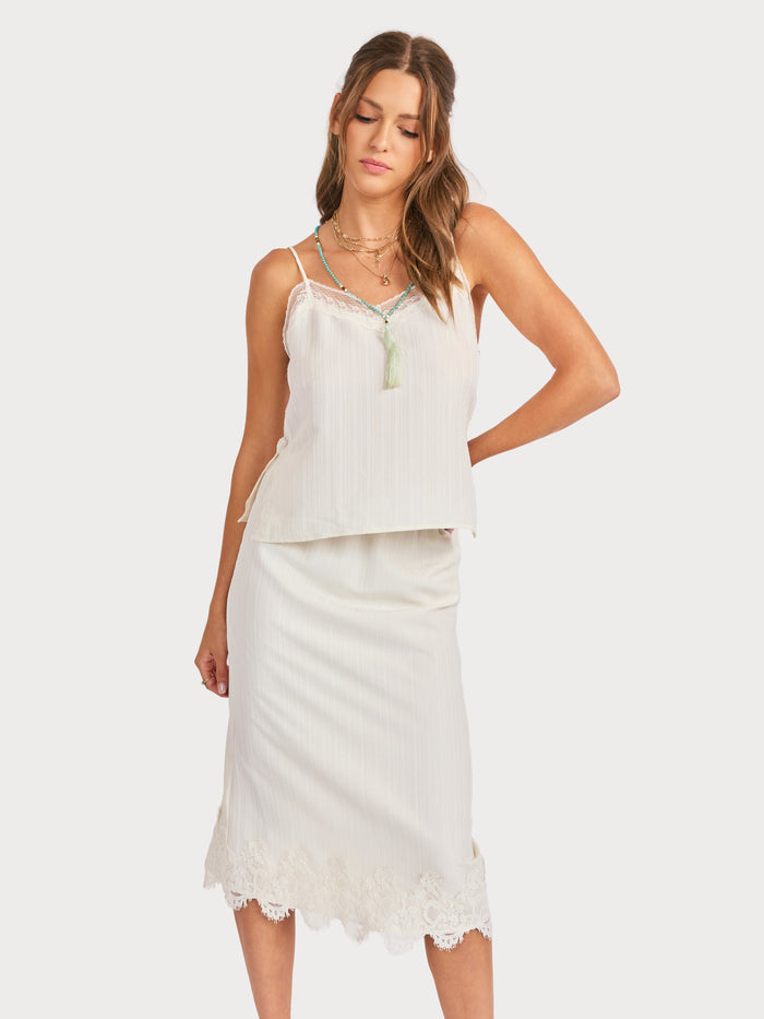Fawn Lace Hem Midi Skirt