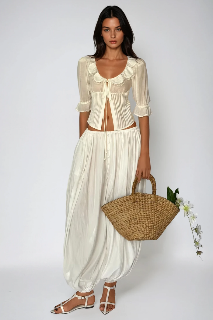 Fayiz Tie Up Lace Pants Set