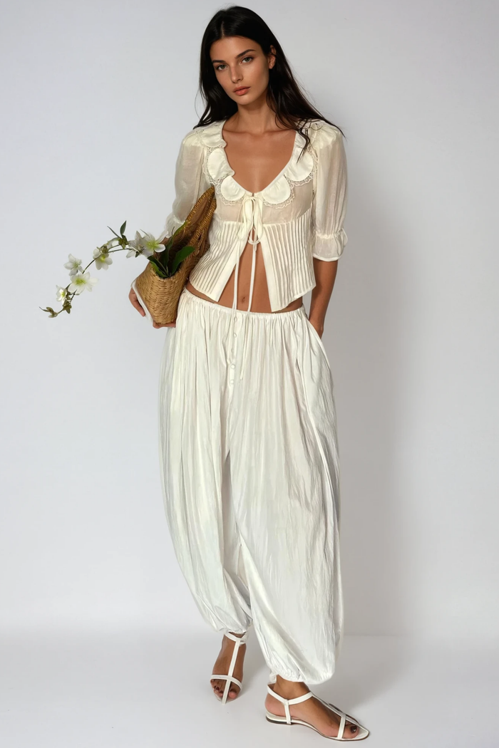 Fayiz Tie Up Lace Pants Set