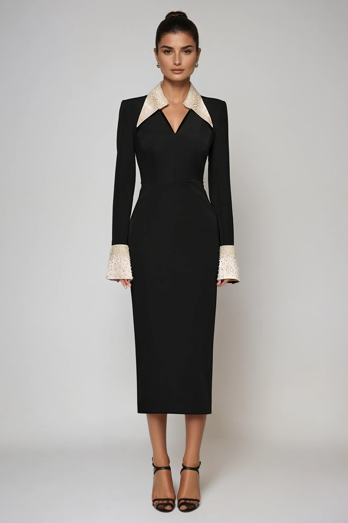 Fazel Lapel Rhinestone Midi Dress