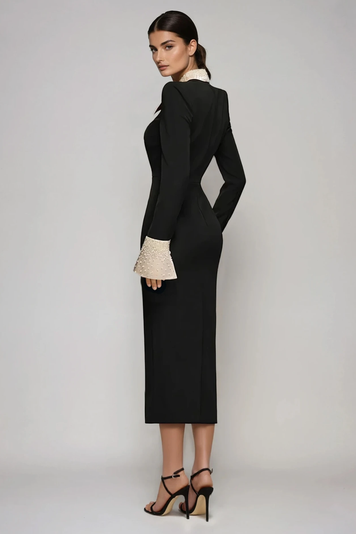 Fazel Lapel Rhinestone Midi Dress