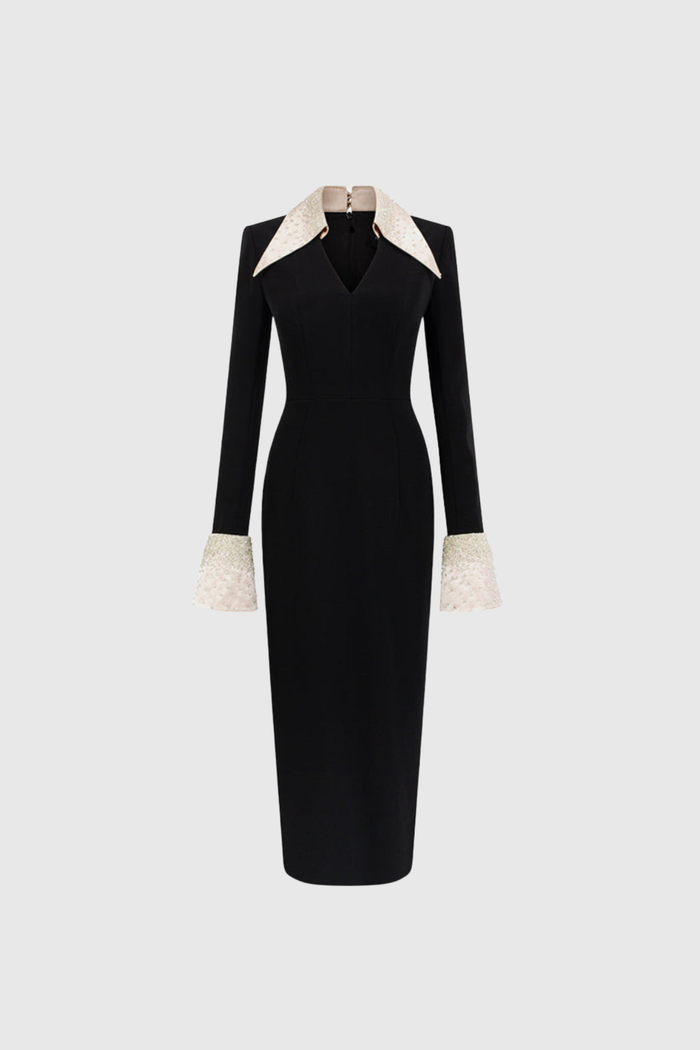 Fazel Lapel Rhinestone Midi Dress