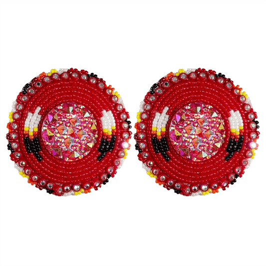 Colorful beaded earrings showcasing Indigenous artistry, perfect for adding a unique touch to your style.