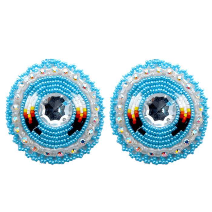 Feather - Glam Earring featuring intricate handcrafted beading and vibrant colors representing Indigenous culture.
