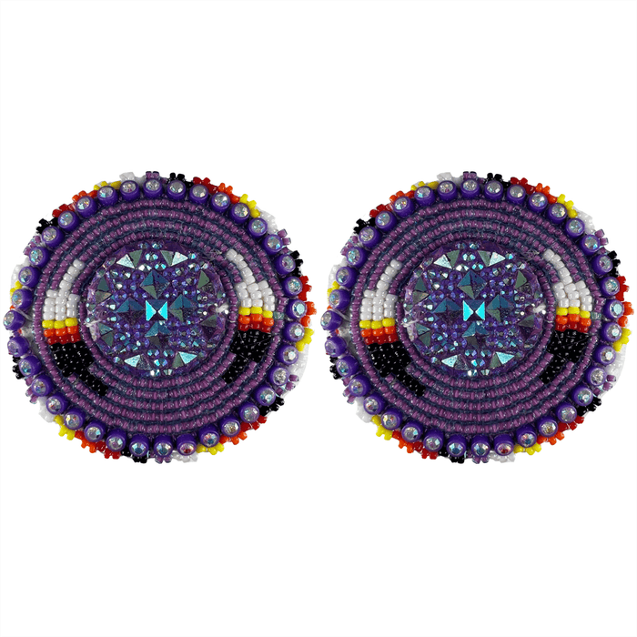 Feather - Glam Earring featuring intricate beadwork and vibrant colors inspired by Indigenous culture.