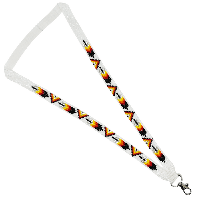 Feather - Loomed Lanyard showcasing intricate Indigenous patterns in vibrant colors.