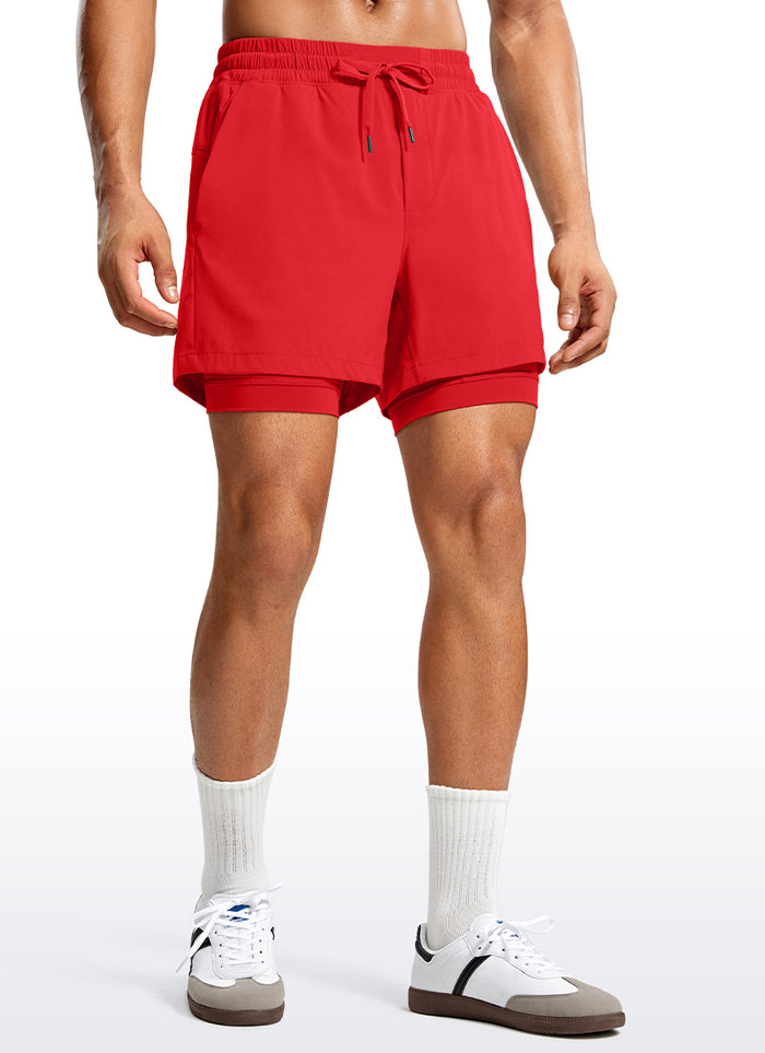 CRZ YOGA Men's Train Relaxed Fit Feathery-Fit 2 in 1 Shorts 5'' with Long Liner Deep Red