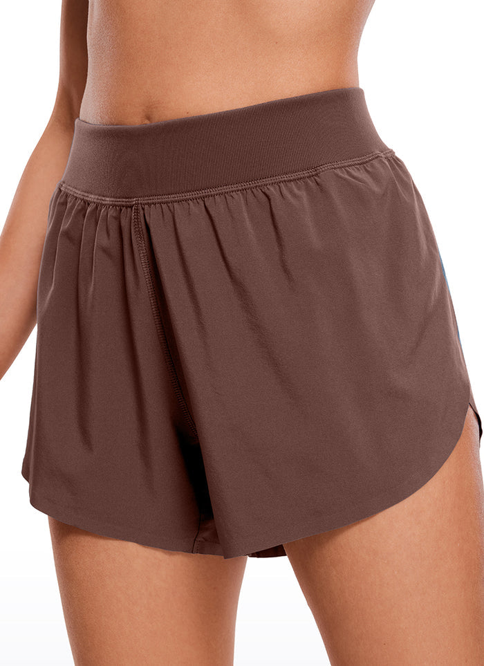 CRZ YOGA Women's Running High Waisted Mesh Lined Shorts Workout Shorts Taupe