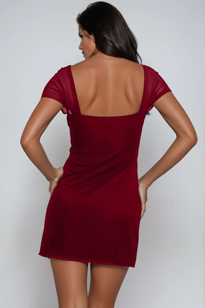Febronia Deconstruct Mesh Mini Dress In Red