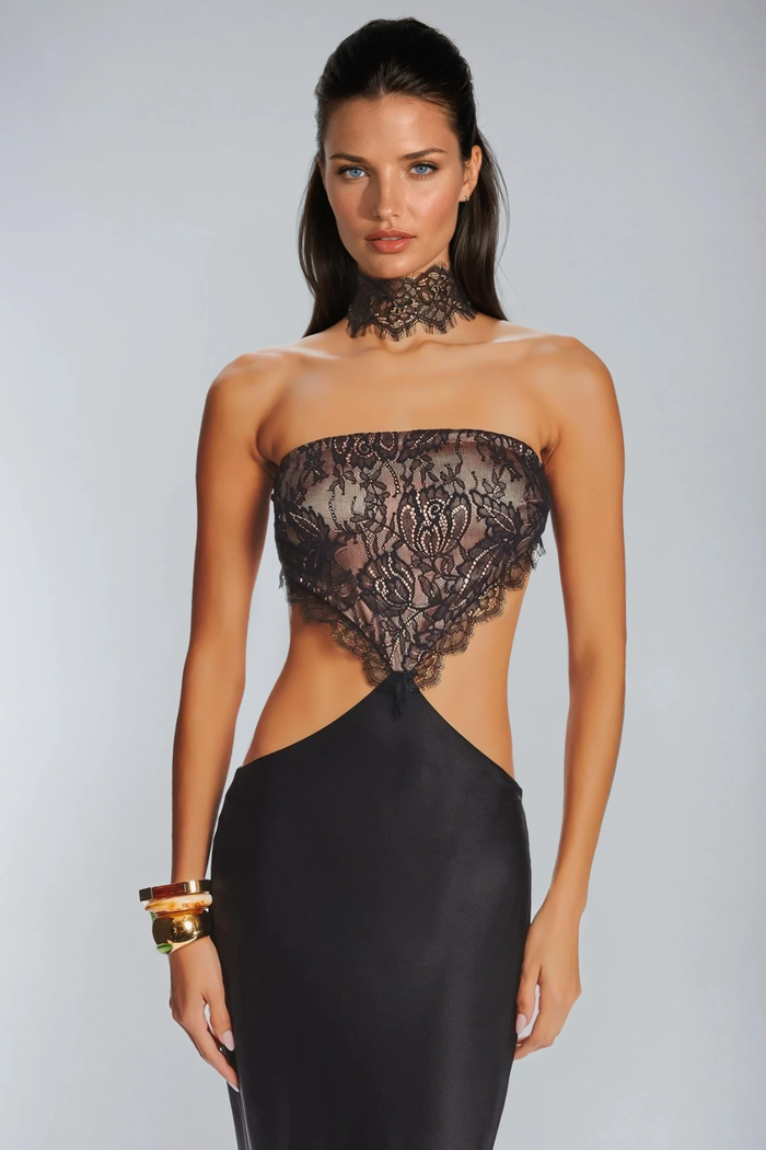 Federica Strapless Deconstruct Lace Maxi Dress
