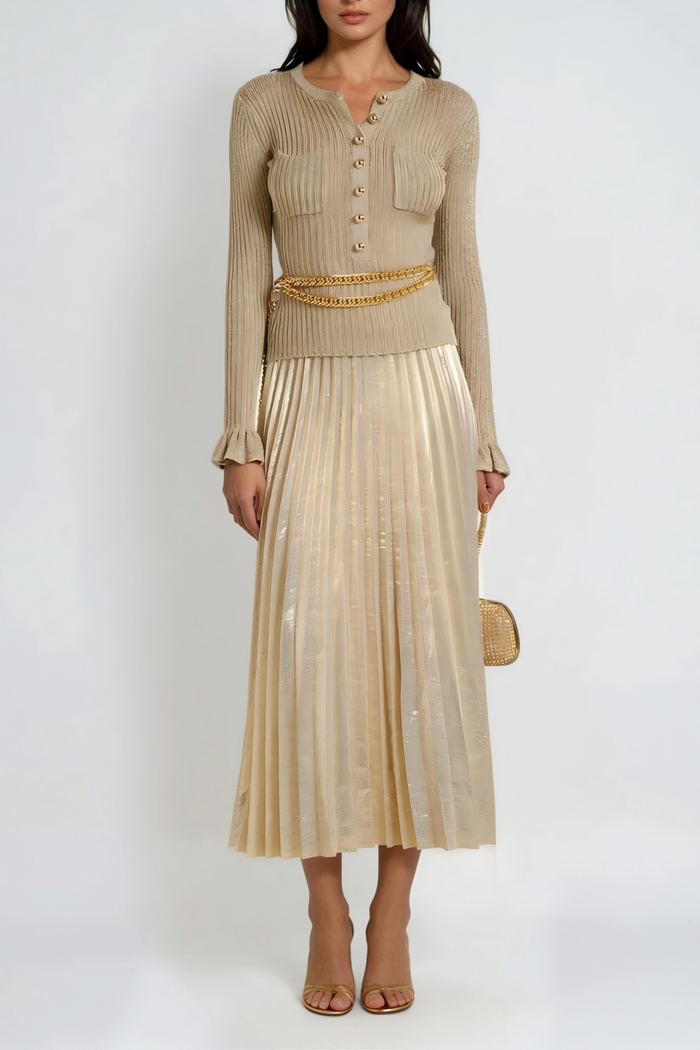 Federico Knit Deconstruct Pleated Maxi Dress