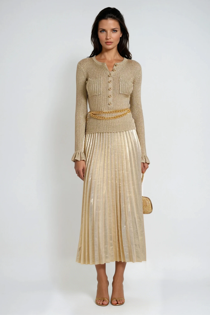 Federico Knit Deconstruct Pleated Maxi Dress