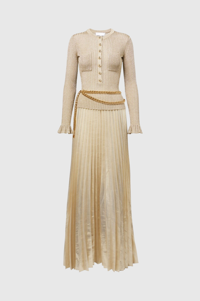 Federico Knit Deconstruct Pleated Maxi Dress