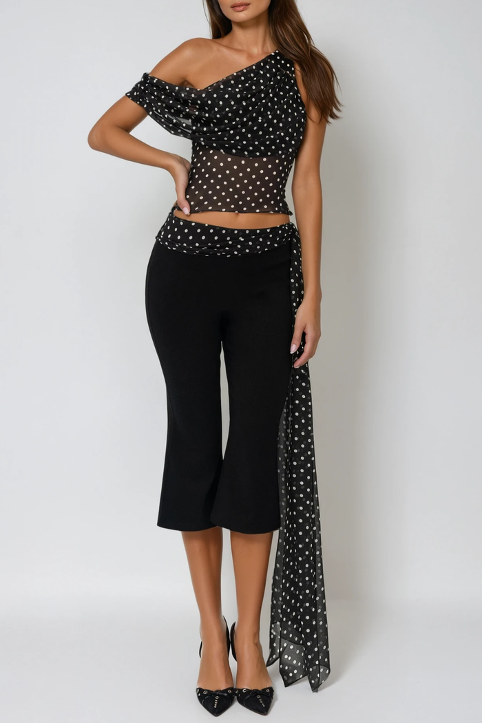 Fedora One Shoulder Dot Pants Set