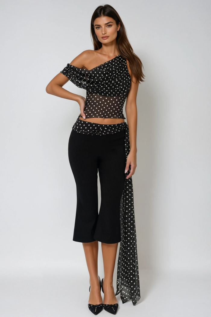 Fedora One Shoulder Dot Pants Set