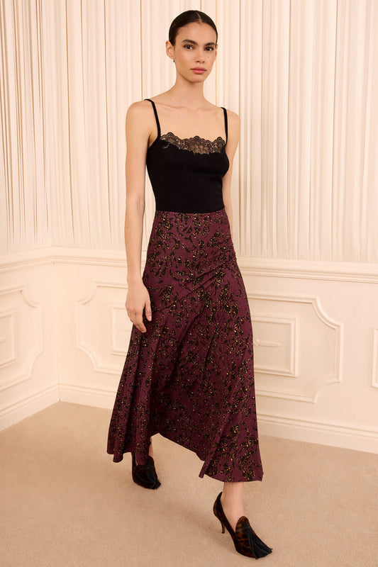 Fiona Jersey Skirt - Claret Floral