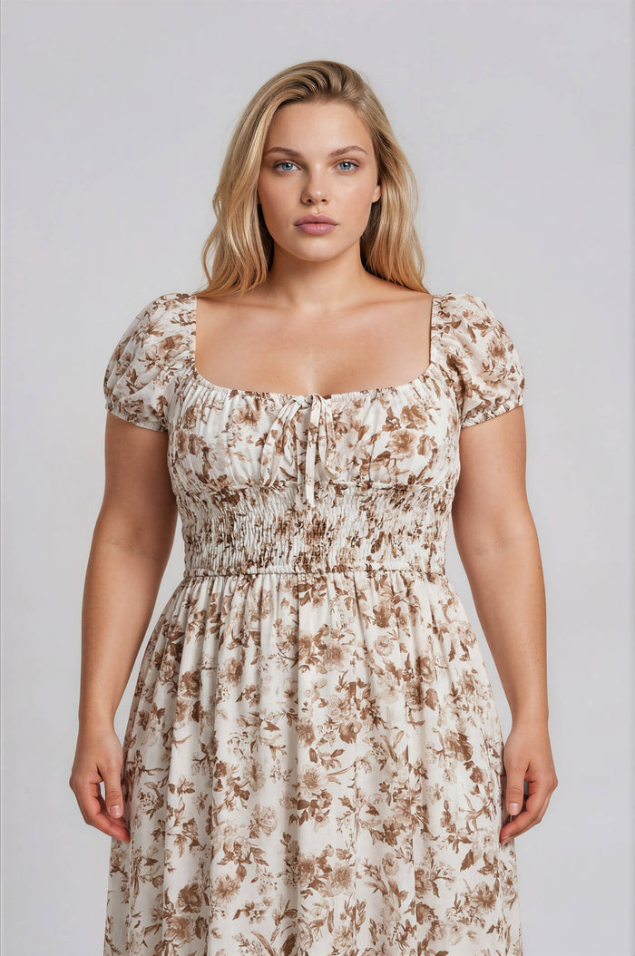 FLORAL TOILE SHORT SLEEVE MIDI DRESS