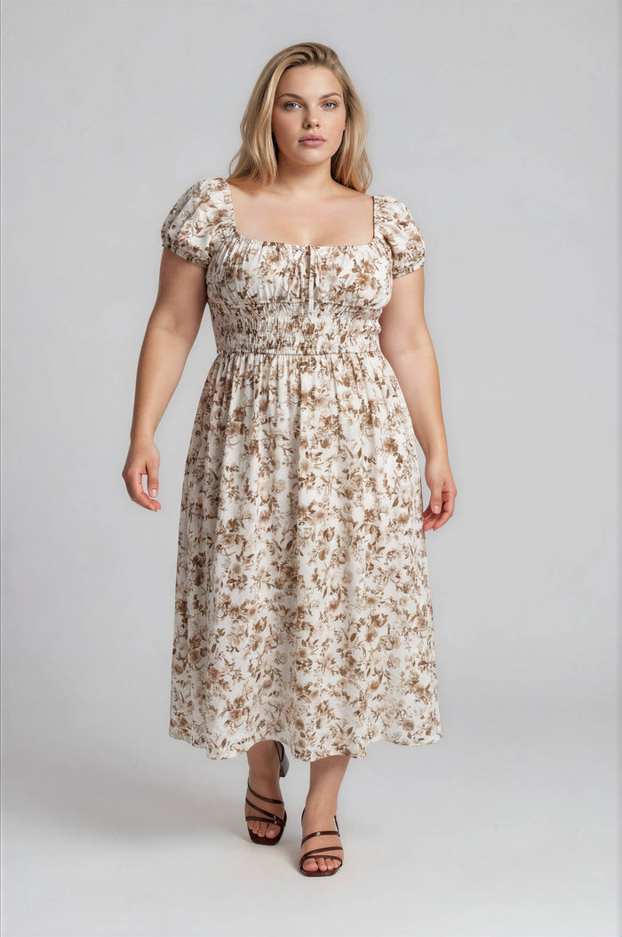 FLORAL TOILE SHORT SLEEVE MIDI DRESS