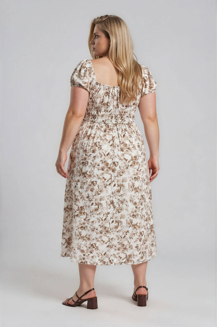 FLORAL TOILE SHORT SLEEVE MIDI DRESS