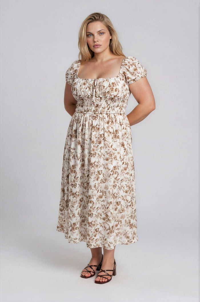 FLORAL TOILE SHORT SLEEVE MIDI DRESS
