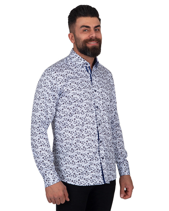 Floral Vine Print Pure Cotton Shirt-Makrom