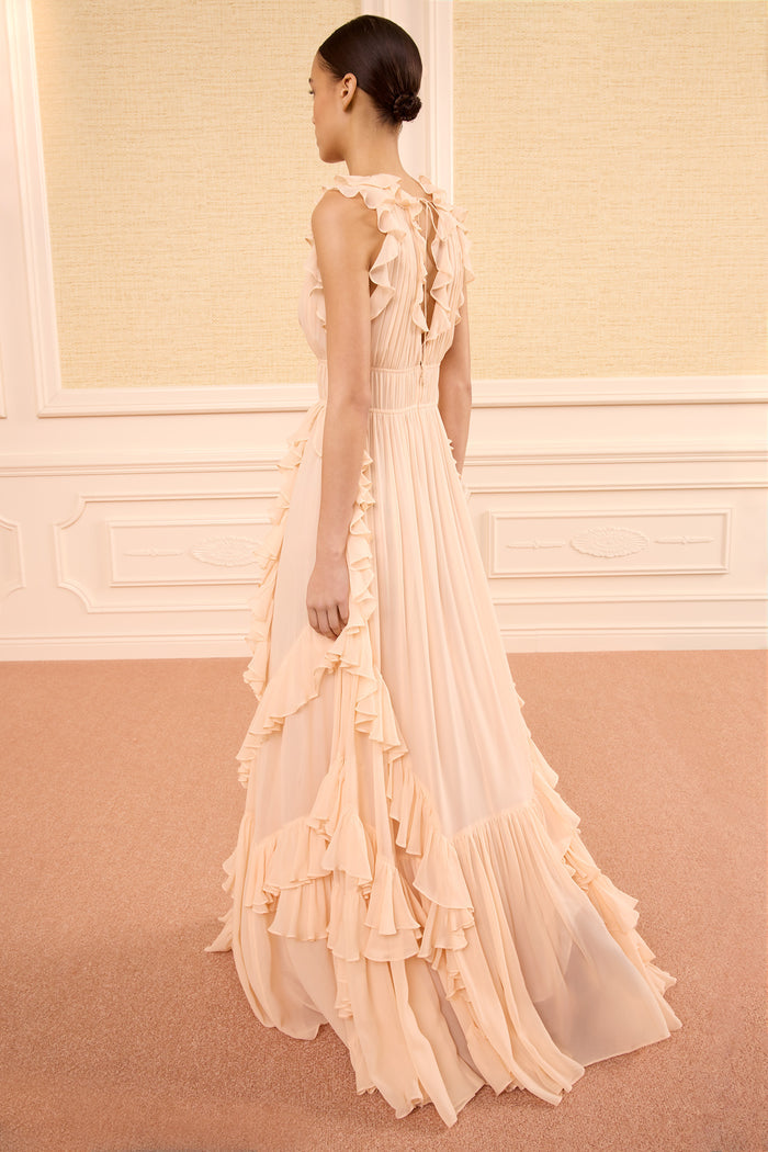 Blush Pink Florella Gown - Open Back with Tie Detail and Train | Ulla Johnson