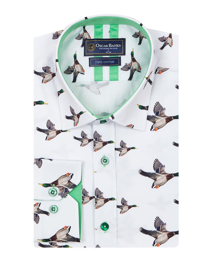 Flying Mallard Print Shirt with Matching Handkerchief-Makrom
