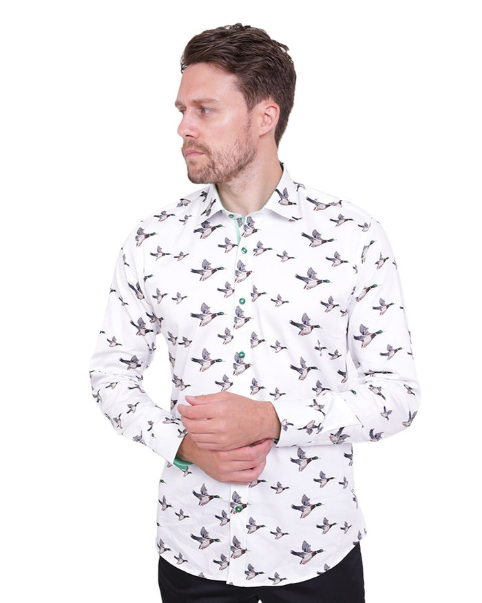 Flying Mallard Print Shirt with Matching Handkerchief-Makrom