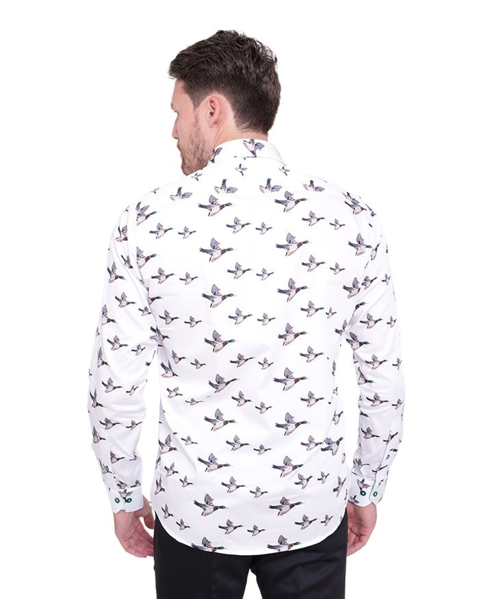Flying Mallard Print Shirt with Matching Handkerchief-Makrom