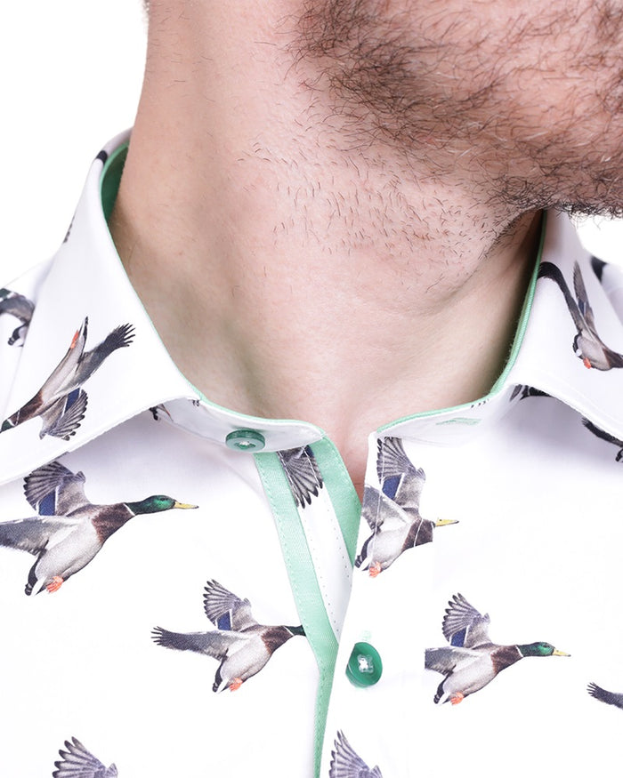 Flying Mallard Print Shirt with Matching Handkerchief-Makrom