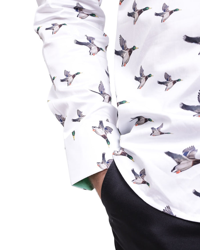 Flying Mallard Print Shirt with Matching Handkerchief-Makrom