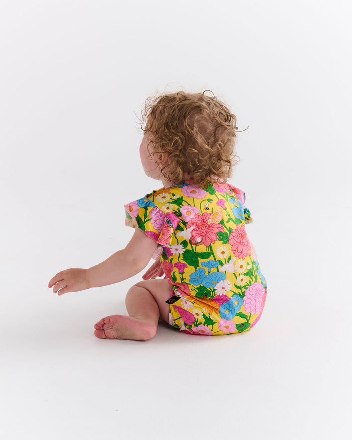 Follow The Sun Yellow Organic Short Sleeve Frill Romper