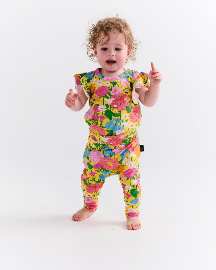 Follow The Sun Yellow Organic Short Sleeve Frill Romper