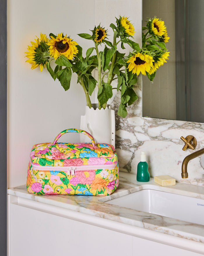 Follow The Sun Yellow Quilted Cotton Toiletry Case