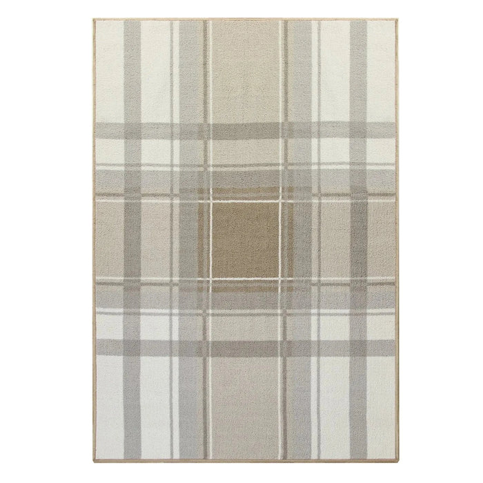 Beige and grey checked pattern floor rug
