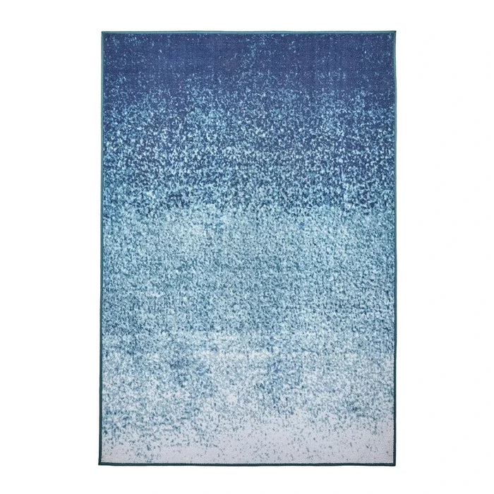 Blue ombre design rectangle washable floor rug