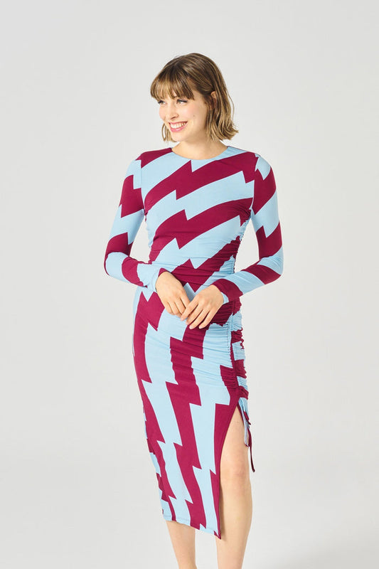 GARBO DRESS (BURGUNDY/BLUE)